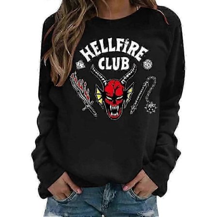 Unisex Hellfire Club Stranger Things T-skjorte Dame/Herre Langermet Topp 0619 Svart 3XL