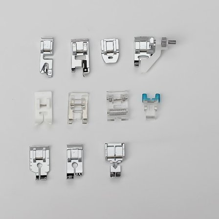 11-pakke symaskin trykkfot med rullefot, glidelåsfot for Brother, Janome, Singer, Toyota symaskiner