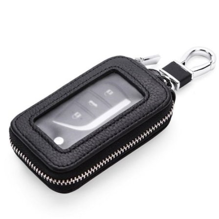 Svart skinn nøkkelring med glidelås for menn og kvinner