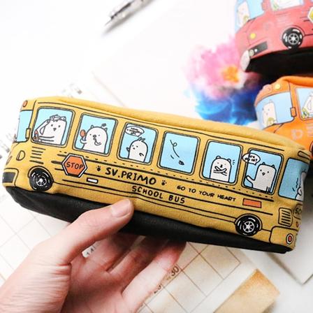4 farver sød bus lærred blyant etui mode lynlås pen pung kosmetik opbevaringspose ingefær