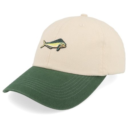 Skillfish - Beige unconstructed Cappellino - Tiny Mahi Mahi Stone Washed Stone/Dark Green Dad @ Hatstore
