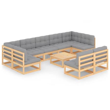 Vidaxl Loungegrupp Med Dynor 10 Delar Massiv Furu Grå