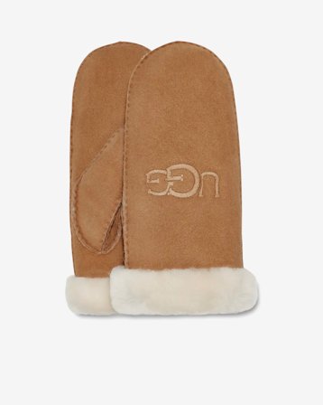 W SHEEPSKIN EMBROIDER MITTEN - CHESTNUT M