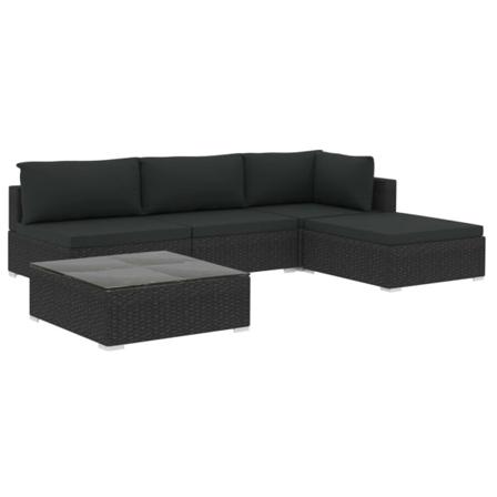 Vidaxl Loungeset För Trädgården Med Dynor 5 Delar Konstrotting S Svart