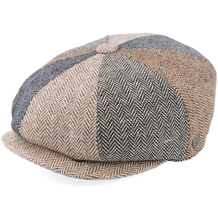Jaxon & James - Beige flatcap Cap - Herringbone Patch Newsboy Flat Cap @ Hatstore
