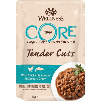 CORE Petfood - Cat Adult Tender Cuts Chicken & Salmon in Savoury Gravy 85 g - Katt - Kattefôr & kattemat - Våtfôr og våtmat - ZOO.no