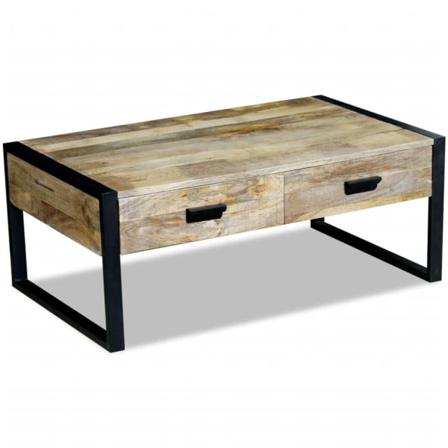 Vidaxl Soffbord Med 2 Lådor Massivt Mangoträ 100x60x40 Cm Brun