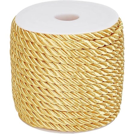 5mm Guld Snöre Sladd Rep 3 Flätad Sladd Tråd Dekorativ Tvinnad Satin Polyester Snöre Tråd för Heminredning Klädsel