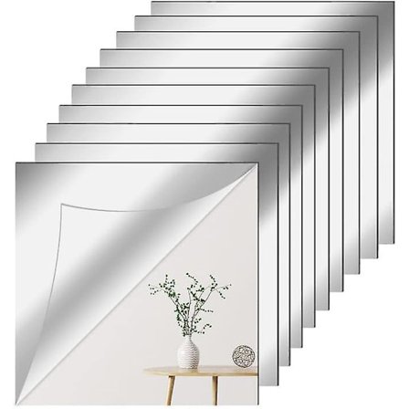 10 Stk Selvklebende Veggspeil 20 X 20 Cm, Eksplosjonssikre Firkanter Fleksibelt Selvklebende Akrylspeil