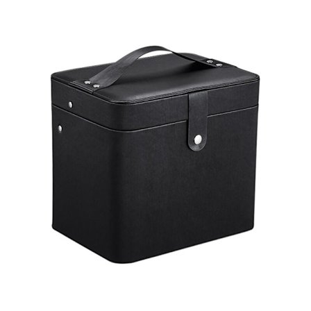 Stor kapacitet bærbar smykke skrivebordsopbevaringsboks PU makeup boks kosmetisk makeup boks display stativ med spejl sort