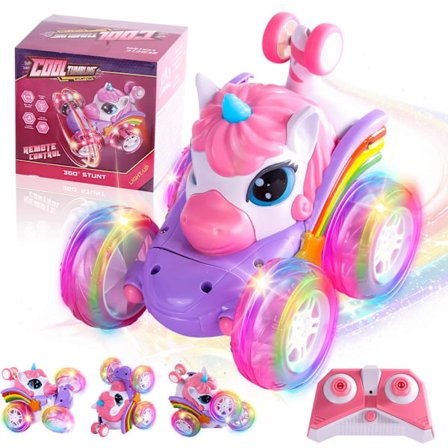 Enhjørning Fjernstyret Bil til Børn – 4WD Stuntbil med 360° Rotation, LED-lys, Genopladelig RC-legetøj til Indendørs & Udendørsleg