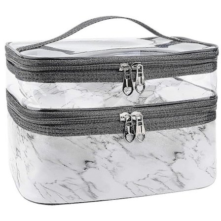 Sminkvesker Dobbelt lag Reise Kosmetikkvesker Sminkeorganisator Toalettvesker (Hvit marmor)