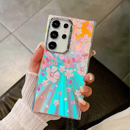 Kompatibel med Samsung Galaxy S25 Ultra Case PC+TPU Beskyttende Telefon Cover Laser Blomster Mønster-AH11-lingling}