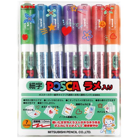 Mitsubishi Pencil Posca PC-3M Glitter 7er-Set
