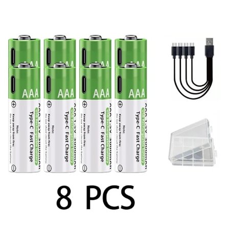 LIKEKALA Li-ion AAA genopladelige batterier Type-C Lithium-ion 3000mAh 1,5V AAA genopladeligt batteri + datakabel og opbevaringsboks