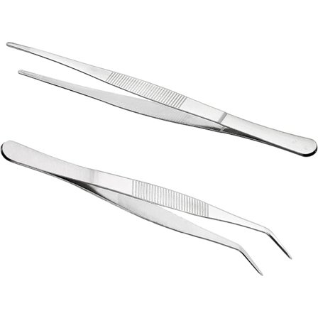 Lang rett pinsett buet pinsett sløv pinsett rustfritt stål (2 stk)