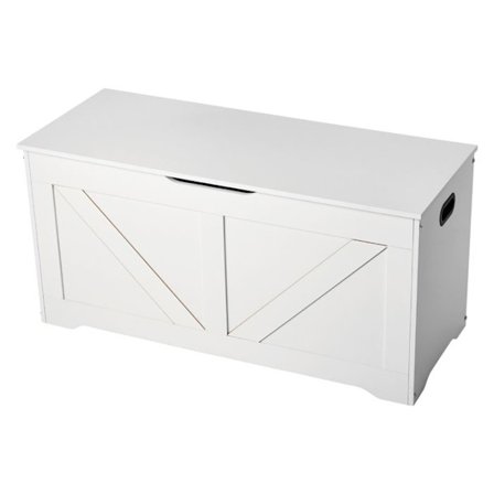 Lasten säilytyspenkki-Duoku-990 x 395 x 480 mm, puinen lelulaatikko turvallisella saranoilla, valkoinen