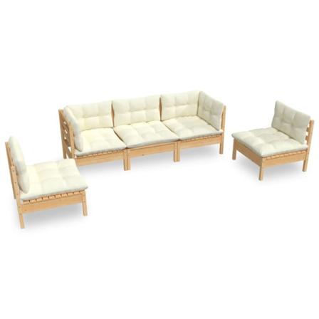 Vidaxl Loungegrupp Med Gräddvita Dynor 5 Delar Massiv Furu Creme