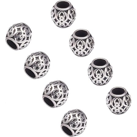 10 stk. Paracord Perle Tønne Europeiske Perler 4,5 mm Stort Hull Perler Metall Spacer Perler 8,5 mm Rustfritt Stål Løse Perler Antikk Sølv Perler for 