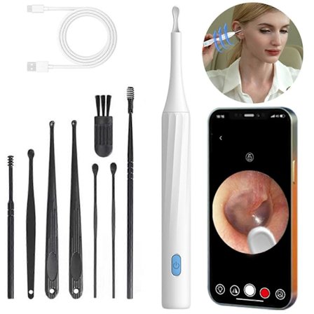Trådløs Ørerenser med Kamera, Mikroskop Kamera, Ørevoksfjerningssett med 7 Øreplukker, Ørerenser med Kamera og Lys, Ørerensingssett [DB]