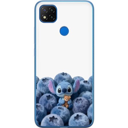 Kompatibelt Mobilskal till Xiaomi Xiaomi Redmi 9C Söt blå karaktär bland blåbär med nalle i mjuk och lekfull illustration