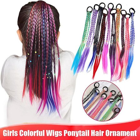 Tyttö värikkäät peruukit Poninhäntä Hiukset Koriste Kauneus Hiukset Nauhat Päähine Letti Lapset(A)