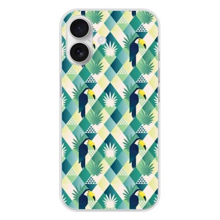 Silikonfodral - Kompatibel med Apple iPhone 16 - design med tukan och romber