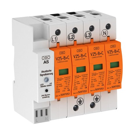 Obo Bettermann 5097193 Overspenningsvern 4-polet, akustisk signalering, Stikkontakter & kabler