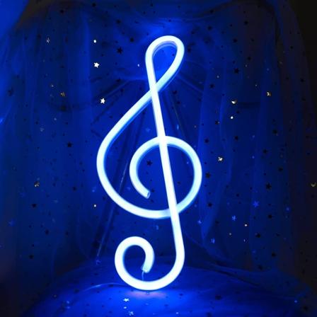 Musiikkisymboli LED-neonvalo paristoilla ja USB-valolla - seinäkoriste baariin, juhliin, konserttiin, häihin