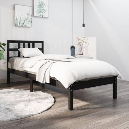 Vidaxl Sängram Svart Massivt Trä 100x200 Cm Svart