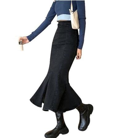 Cowgirl Autumn Winter Fishtail korkea vyötärö röyhelöinen hip midihame black L