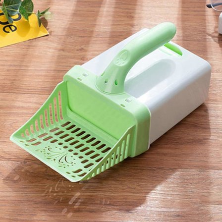 Kattesandsskovl, med affaldsbeholder, bortskaffelsessystem til kattesand