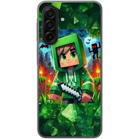 Kompatibelt Mobildeksel til Samsung Samsung Galaxy A17 5G Minecraft gamer gutt grønn hettegenser piksel eventyr gutt sverd Minecraft kunstdesign