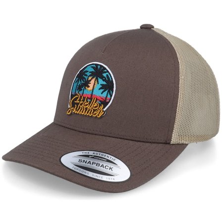 Iconic - Brun trucker Keps - Hello Summer Palm Sunset Brown/Khaki Trucker @ Hatstore