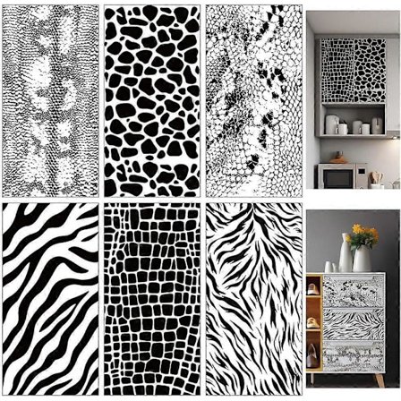 6 Ark Dyrepels Tekstur Møbeloverføring 6x12 tommer Dyremønster Gni på Overføring Selvklebende Veggkunst Dekaler for Soverom Stue Skrivebord Tabl