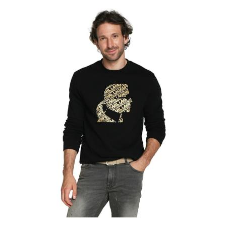 Karl Lagerfeld, Profile Crew Neck Sweatshirt with Logos Zwart, Heren, Maat:M