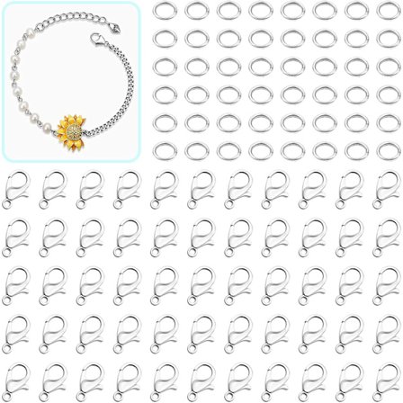 Hummerkroge til smykkefremstilling, 240 stk. smykkelåse og lukninger Hummerkroglåse med springringe til halskæder Armbånd (sølv){REN}