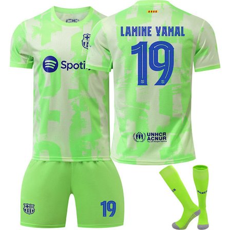 2024-2025 Barcelona Vierasasu Lasten Aikuisten Vihreä Jalkapallopaita Sukkien Kanssa No.19