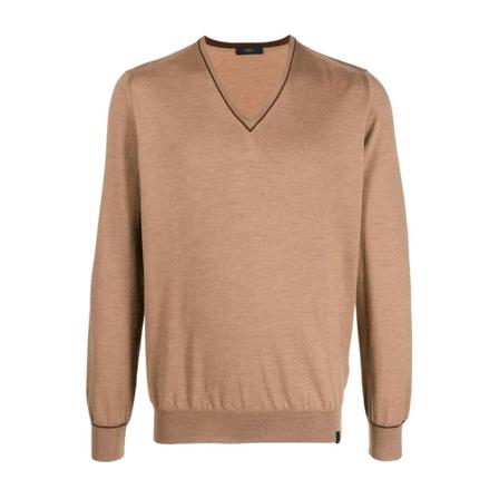 Fay Strik V-neck Brun, Herre Strik, Størrelse: 3XL