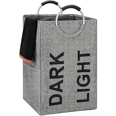 90l X-stor Linnedubbel tvättkorg, hopfällbar tvättkorg, hopfällbar klädpåse - Hållbar och lätt att rengöra (mörkgrå)