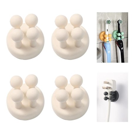 Klæbende kroge, pakke med 4 hvide, SJOVE KROGE, barbermaskineholder uden boring, tandbørsteholder, penneholder selvklæbende, håndklædeklemme (hvid)