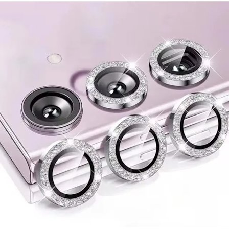 Hot Rings Glitter Kameralinsskyddsfilm Kompatibel med Samsung Galaxy S24 FE Metallglas Diamant Skydd Silver (3 Ringar) Silver (3 Ring)