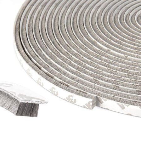 Børsteforsegling - 10m selvklæbende forsegling børstelist til vinduer og døre (grå)