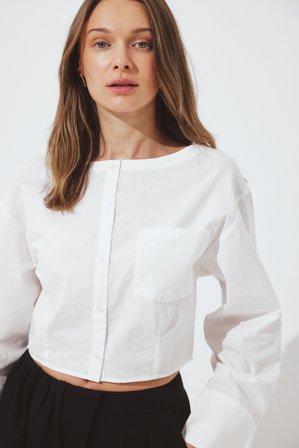 Pelin x NA-KD Chemise courte en coton - Tenue de bureau - Blanc - EU 40