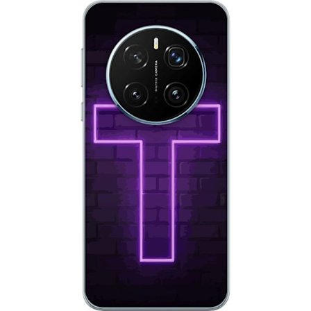 Kompatibelt Mobildeksel til Honor Honor Magic7 Pro Neonkors i lilla lys mot mørk murvegg, symbolsk motiv med sterk glød moderne estetikk og dramatis