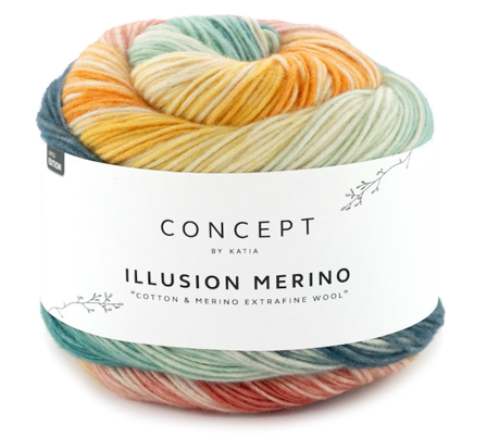 Katia Illusion-Merino Blå-Gul-Oransje 301, 200g