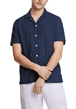 Lindbergh Casual Linen Blend Resort S/S Skjortor Herr Blå S