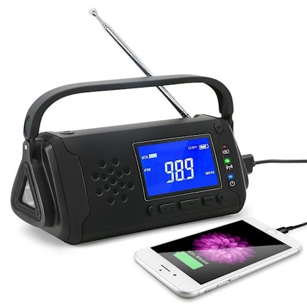 Svart multifunksjonell katastrofeberedskap værradio håndsveiv lommelykt radio sol nød håndsveiv generator radio