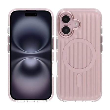 Corrugated suitcase metal paint magnetic suction Case For iPhone 16 Pink