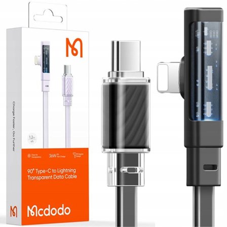MCDODO ANGLE USB-C LIGHTNING FLAT KABEL 36W IPHONE 12 13 14 SVART 1M
